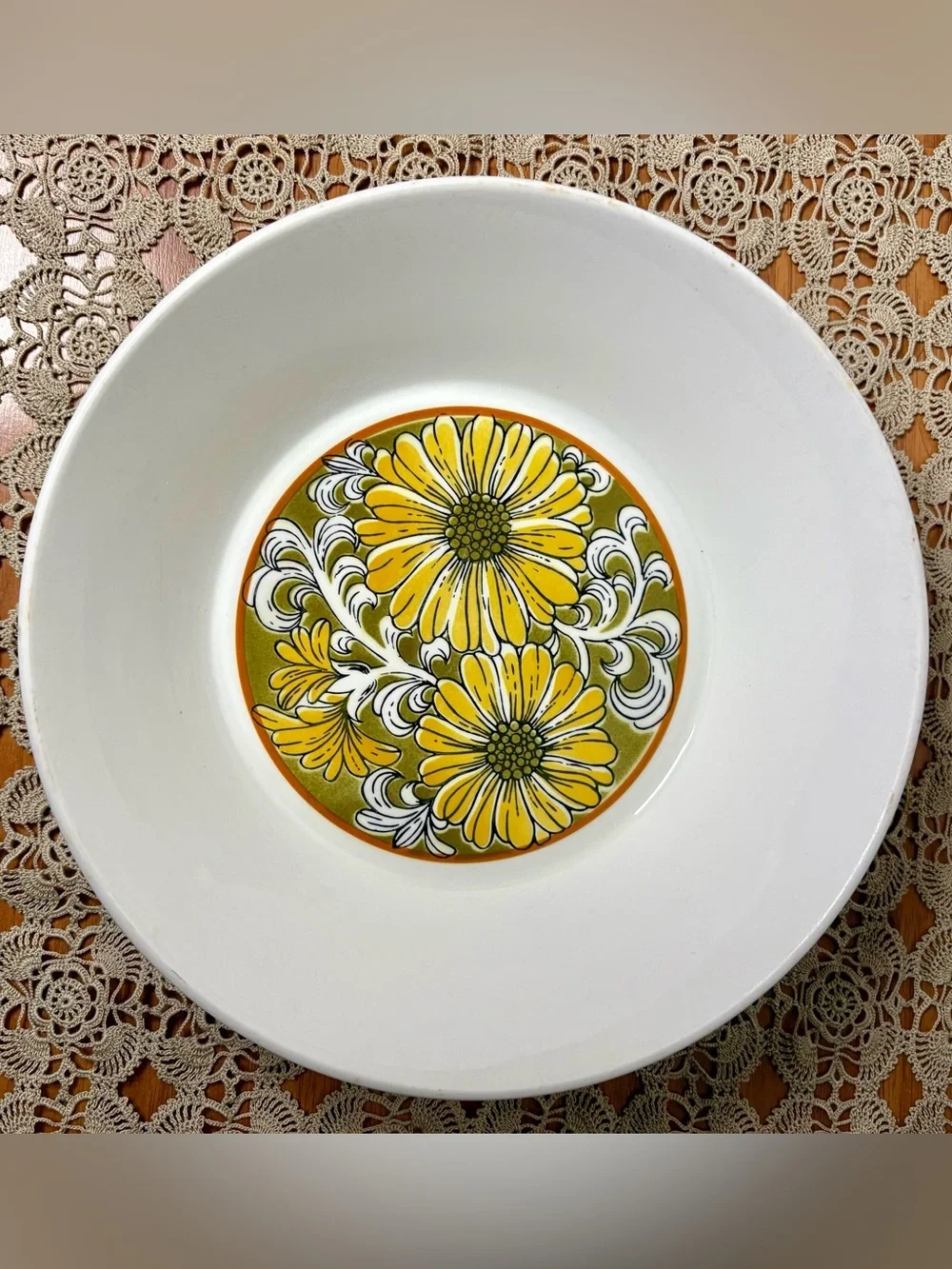 Vintage 60s Mikasa Duplex Sunflower Stoneware Oven to Table Serving Bowl